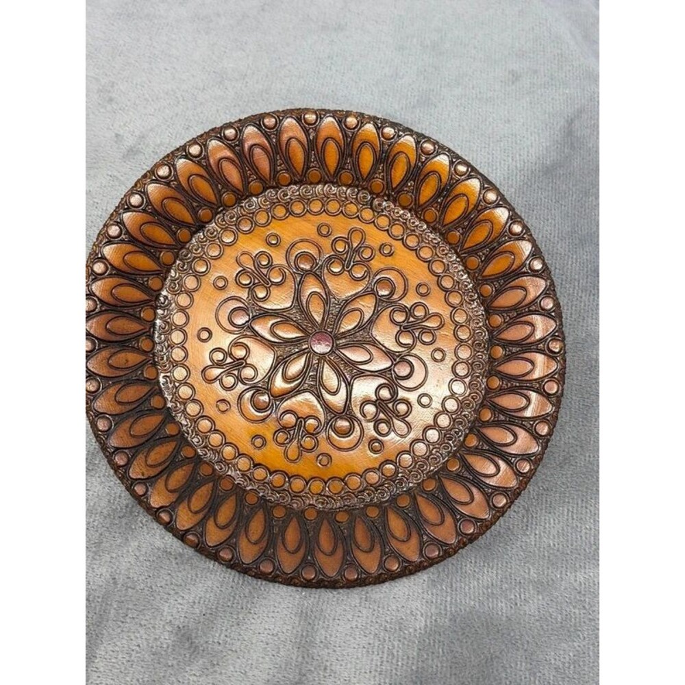 Vintage Polish Folk Art Pyrography Wooden Plate Hand Carved Wood Wall Decor